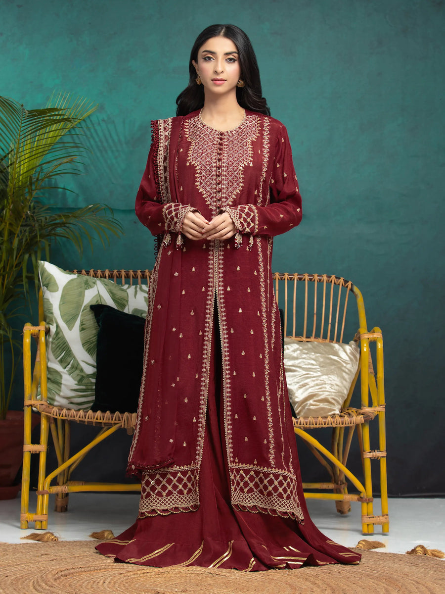 edenrobe Premium Festive Unstitched Raw Silk 3Pc Suit EWU24V16-30287