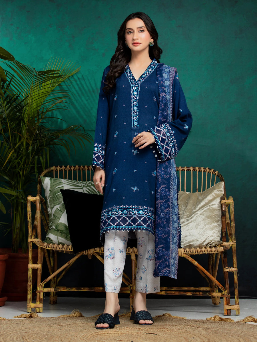 edenrobe Premium Festive Unstitched Raw Silk 3Pc Suit EWU24V16-30372