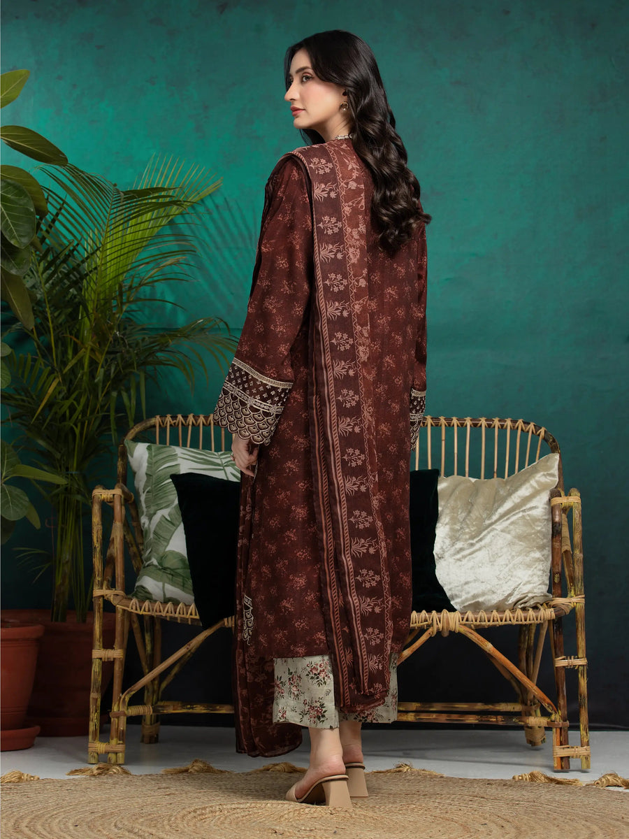 edenrobe Premium Festive Unstitched Raw Silk 3Pc Suit EWU24V16-30373
