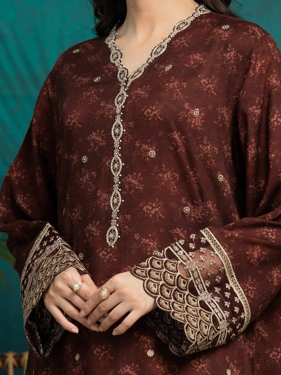 edenrobe Premium Festive Unstitched Raw Silk 3Pc Suit EWU24V16-30373