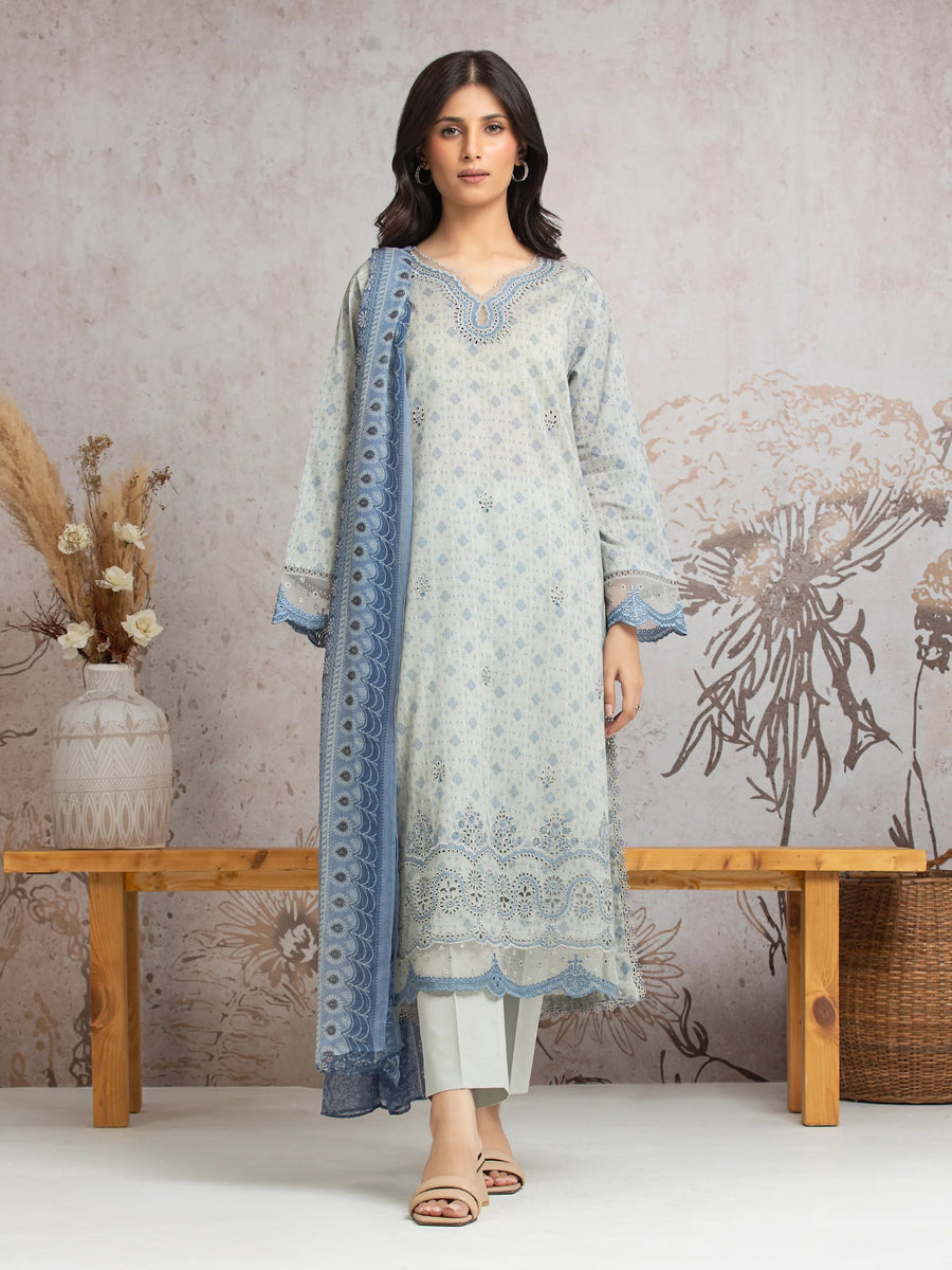 edenrobe Premium Embroidered Cambric Unstitched 3Pc Suit EWU24V2-30025