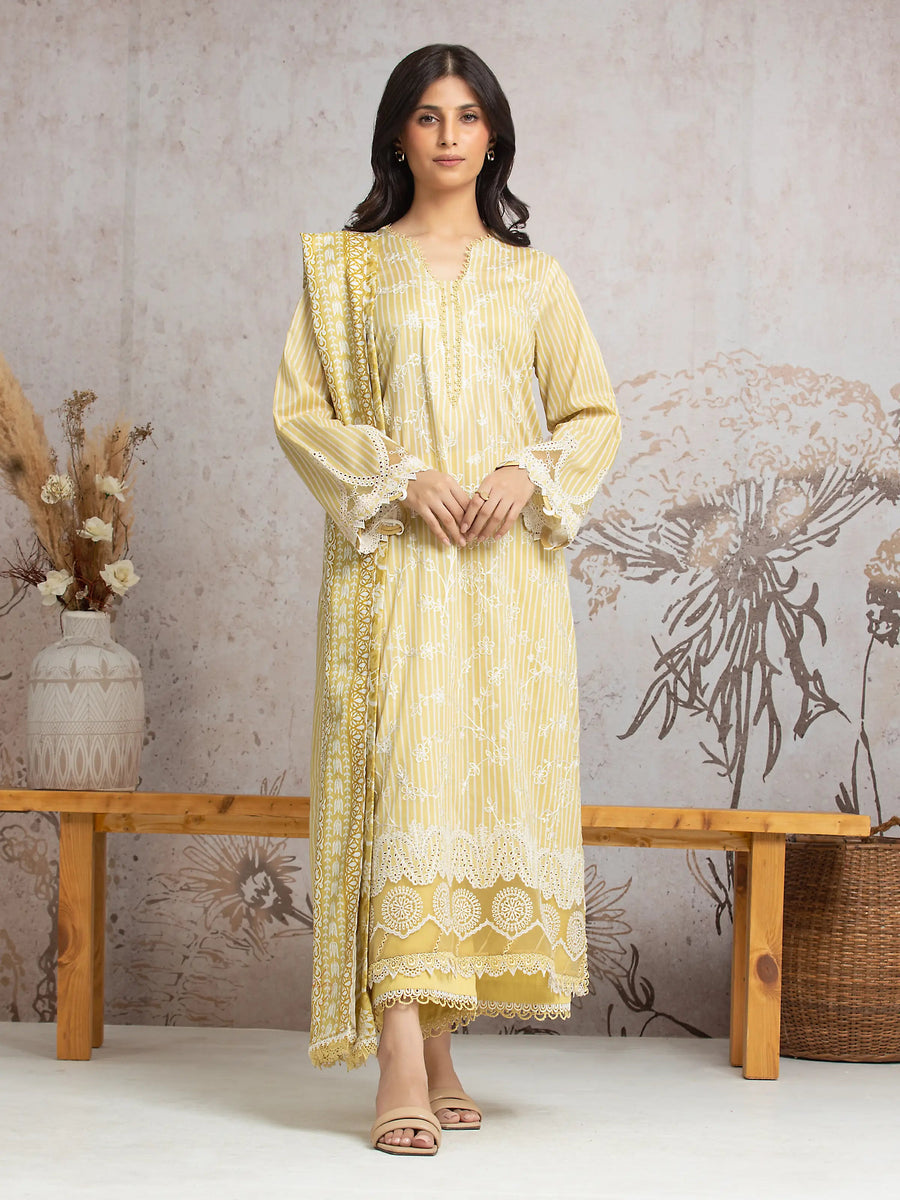 edenrobe Premium Embroidered Cambric Unstitched 3Pc Suit EWU24V2-30026