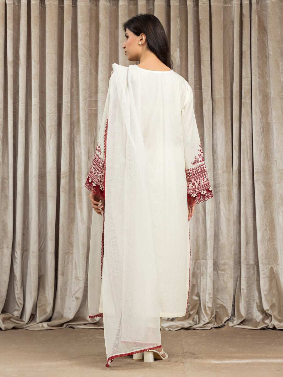edenrobe Premium Embroidered Cambric Unstitched 3Pc Suit EWU24V2-30111