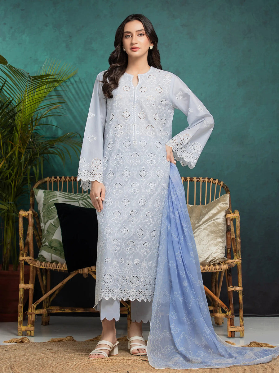 edenrobe Premium Embroidered Cambric Unstitched 3Pc Suit EWU24V2-31006