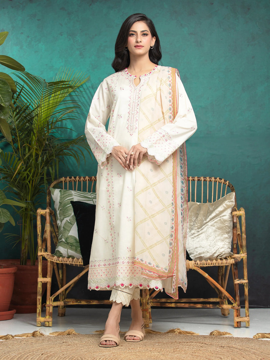 edenrobe Premium Festive Unstitched Cambric 3Pc Suit EWU24V2-31012