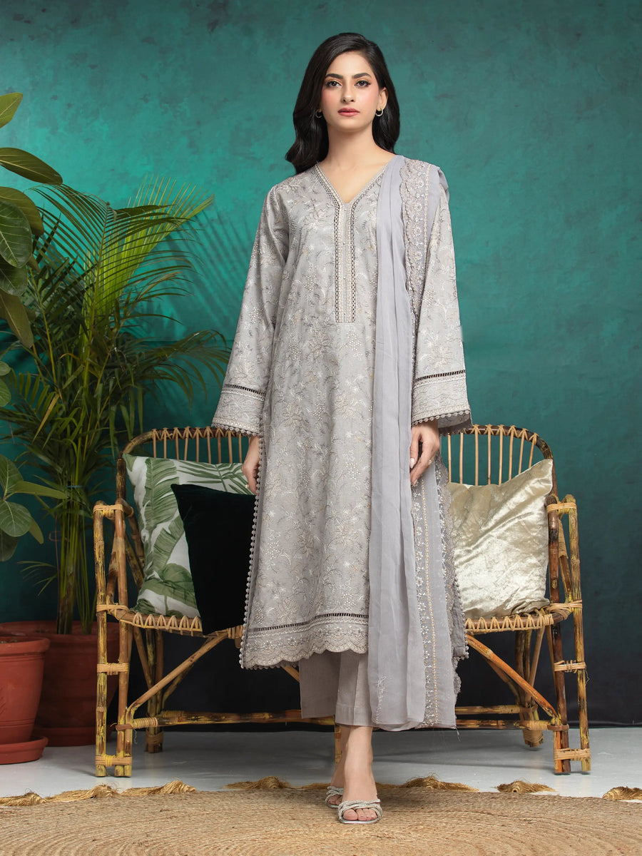 edenrobe Premium Festive Unstitched Cambric 3Pc Suit EWU24V2-31014