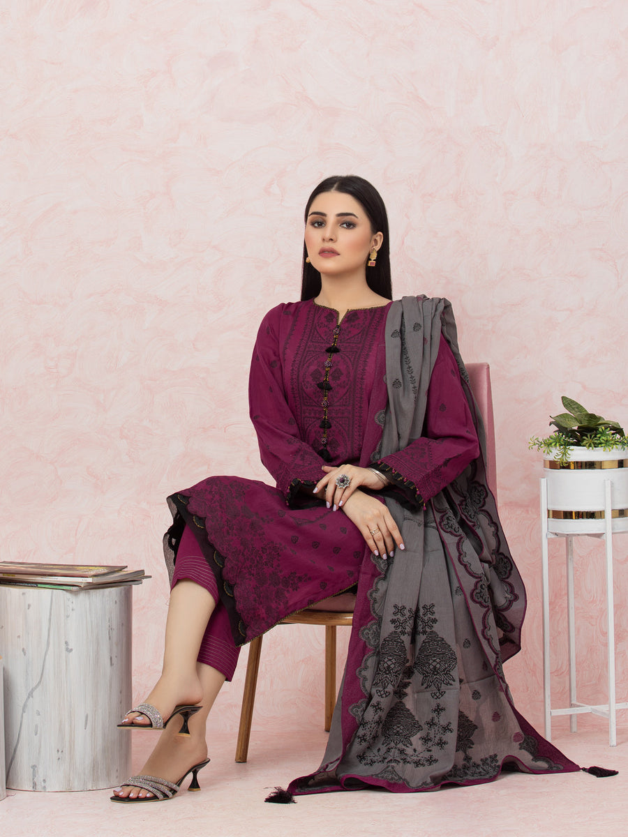edenrobe Festive Embroidered Jacquard Unstitched 3Pc Suit EWU24V3-26620