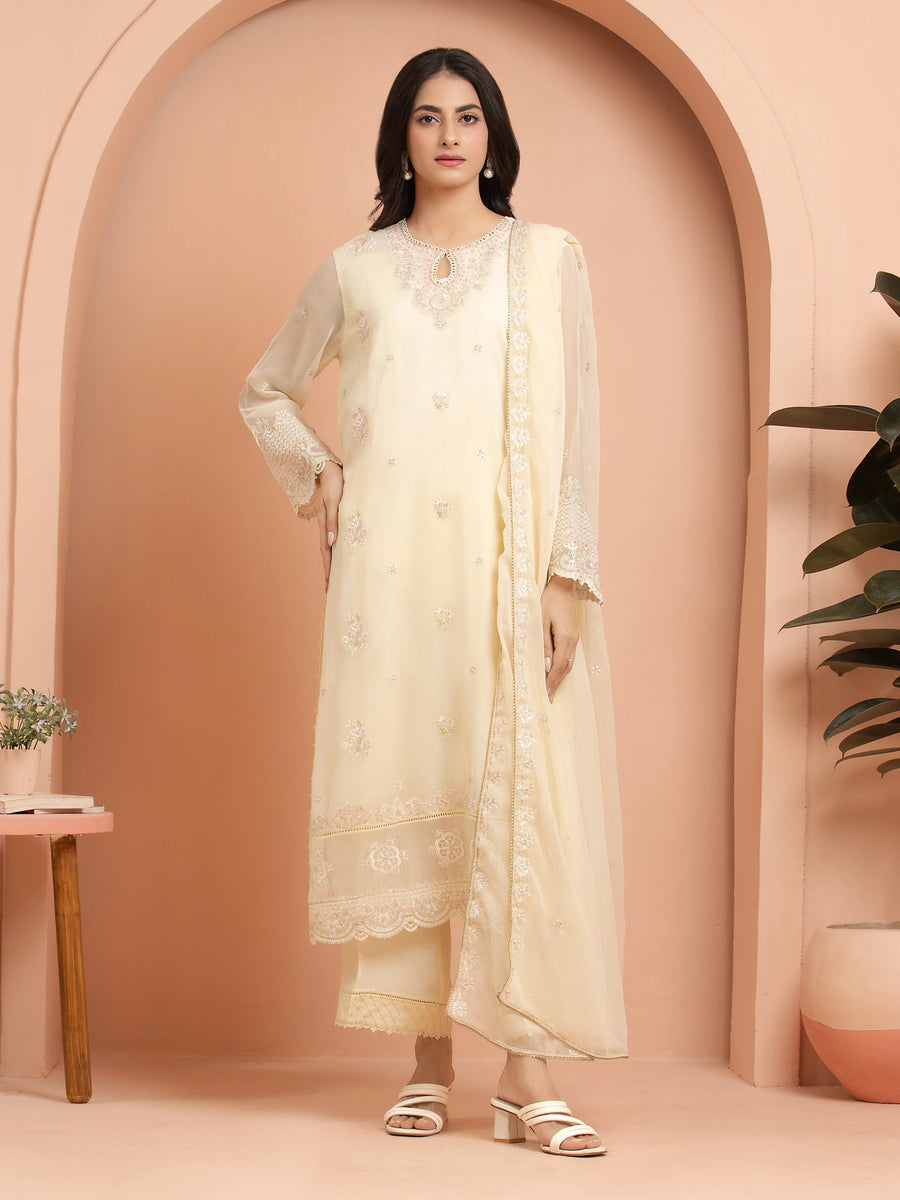 edenrobe Premium Festive Unstitched Chiffon 3Pc Suit EWU24V5-30323