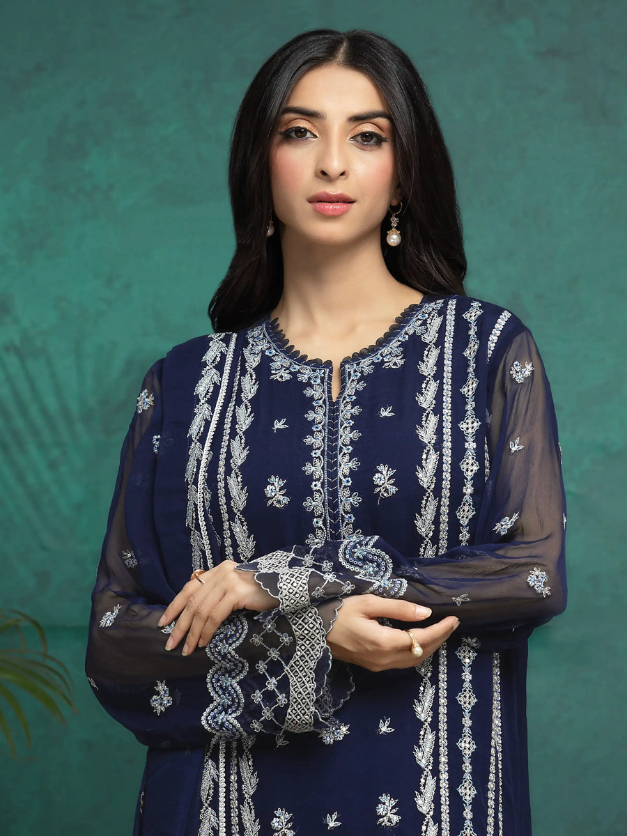 edenrobe Premium Festive Unstitched Chiffon 3Pc Suit EWU24V5-30324