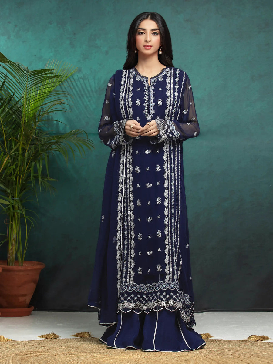 edenrobe Premium Festive Unstitched Chiffon 3Pc Suit EWU24V5-30324