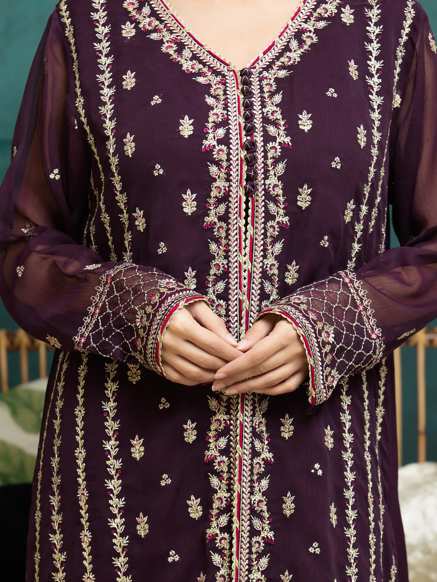 edenrobe Premium Festive Unstitched Chiffon 3Pc Suit EWU24V5-30328