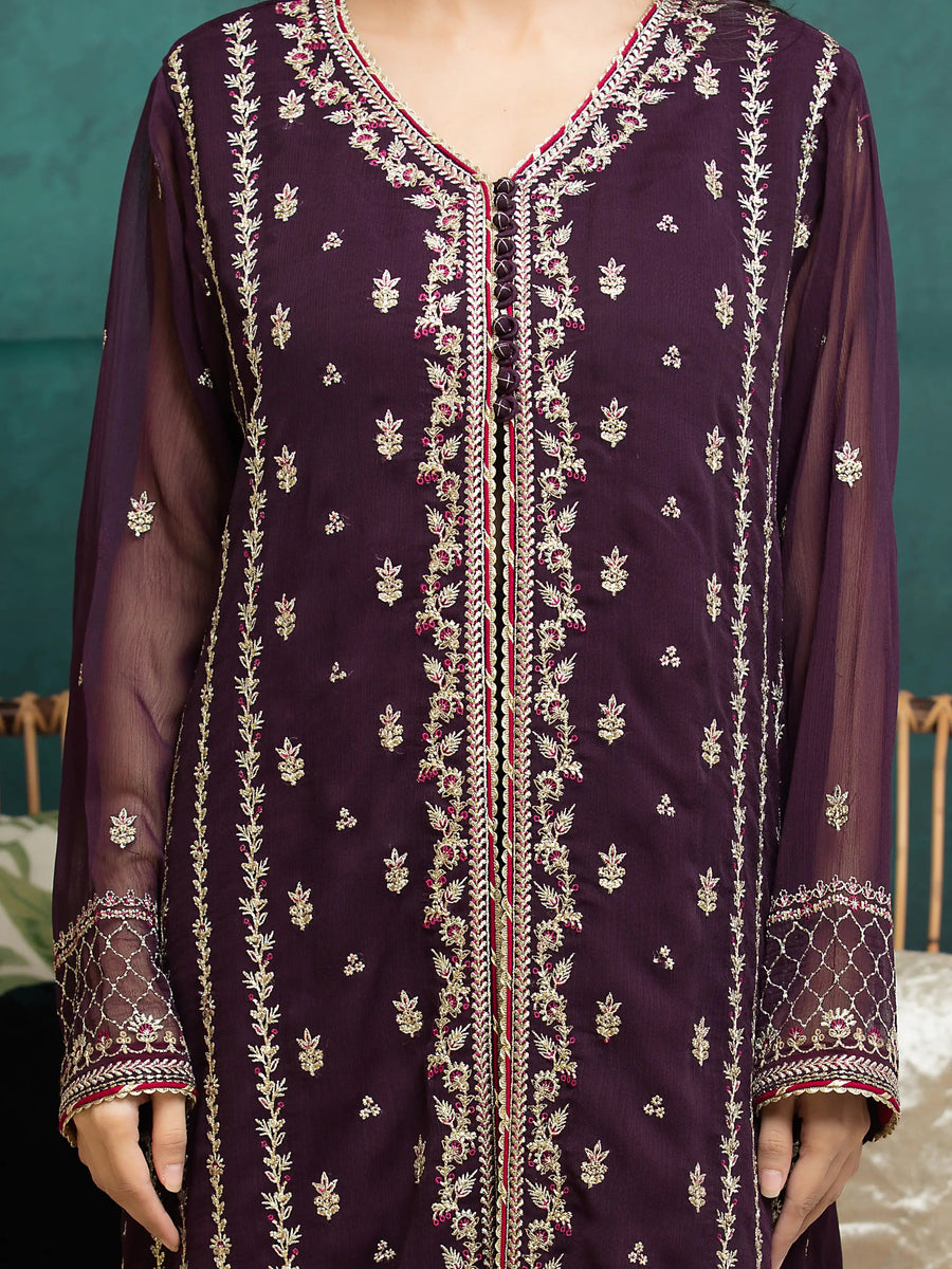 edenrobe Premium Festive Unstitched Chiffon 3Pc Suit EWU24V5-30328