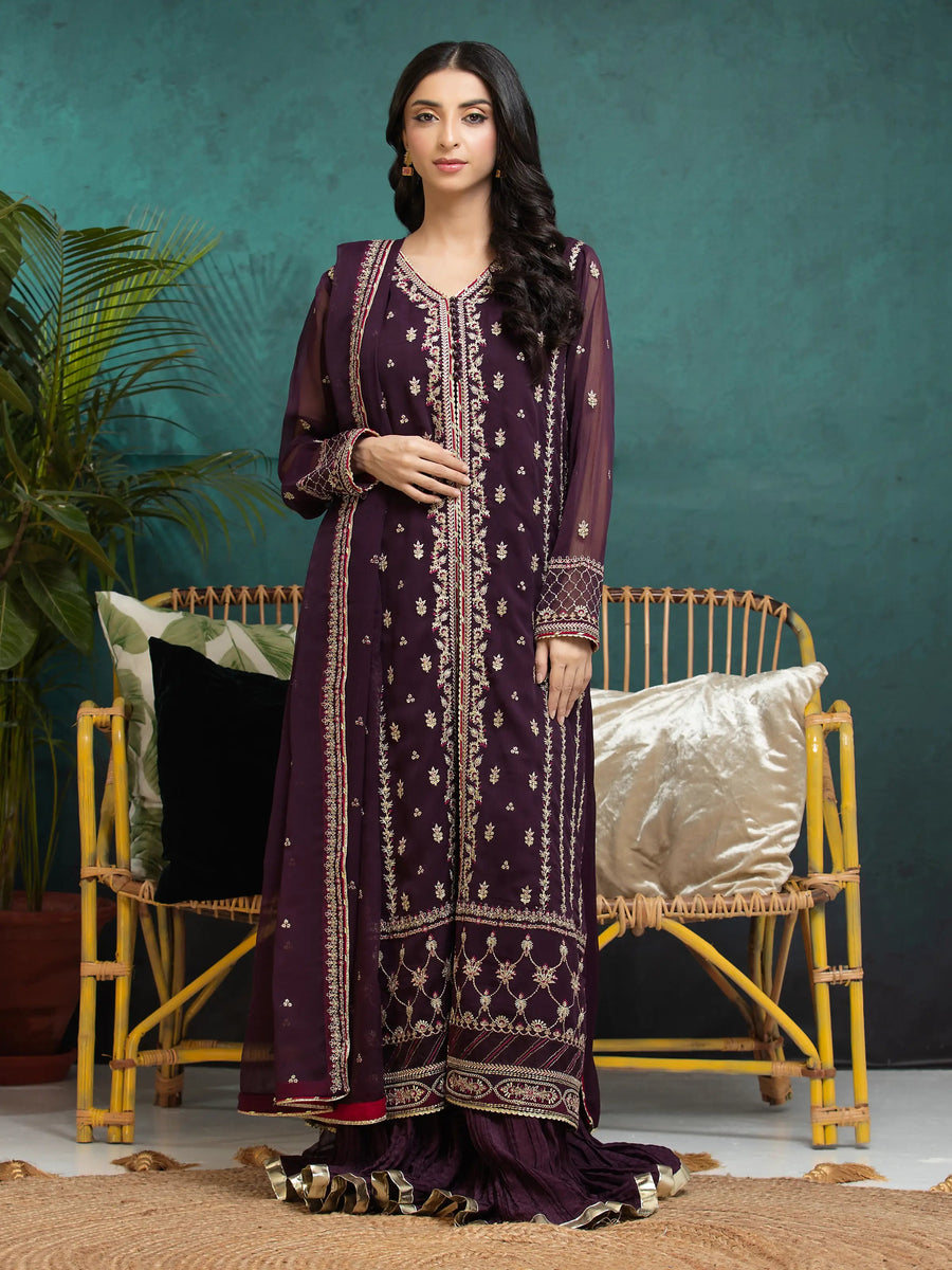 edenrobe Premium Festive Unstitched Chiffon 3Pc Suit EWU24V5-30328