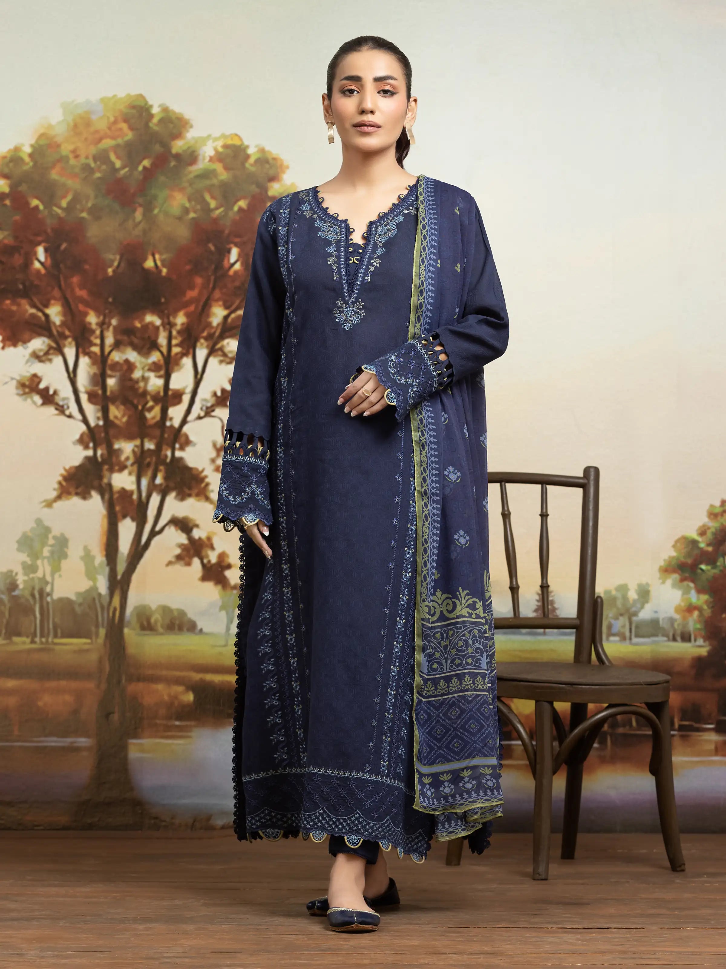 Eden Robe Advertisement edenrobe Premium Embroidered Dobby Unstitched 3Pc Suit EWU24V7-30163