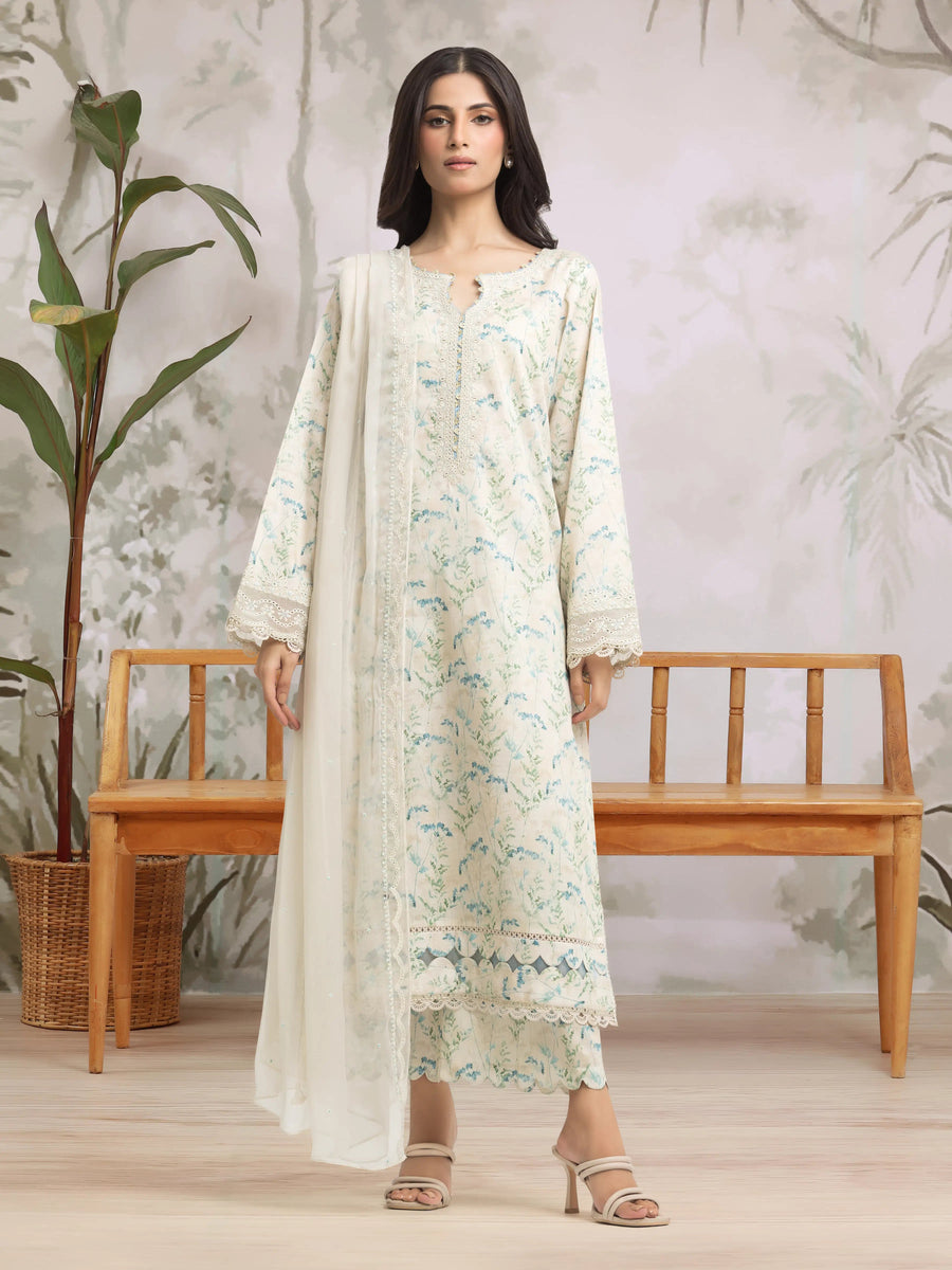 edenrobe Premium Embroidered Dobby Unstitched 3Pc Suit EWU24V7-30173