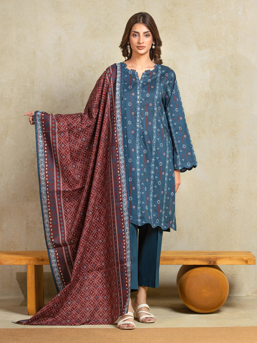 edenrobe Allure Unstitched Printed Khaddar 3Pc Suit EWU5A3-35909