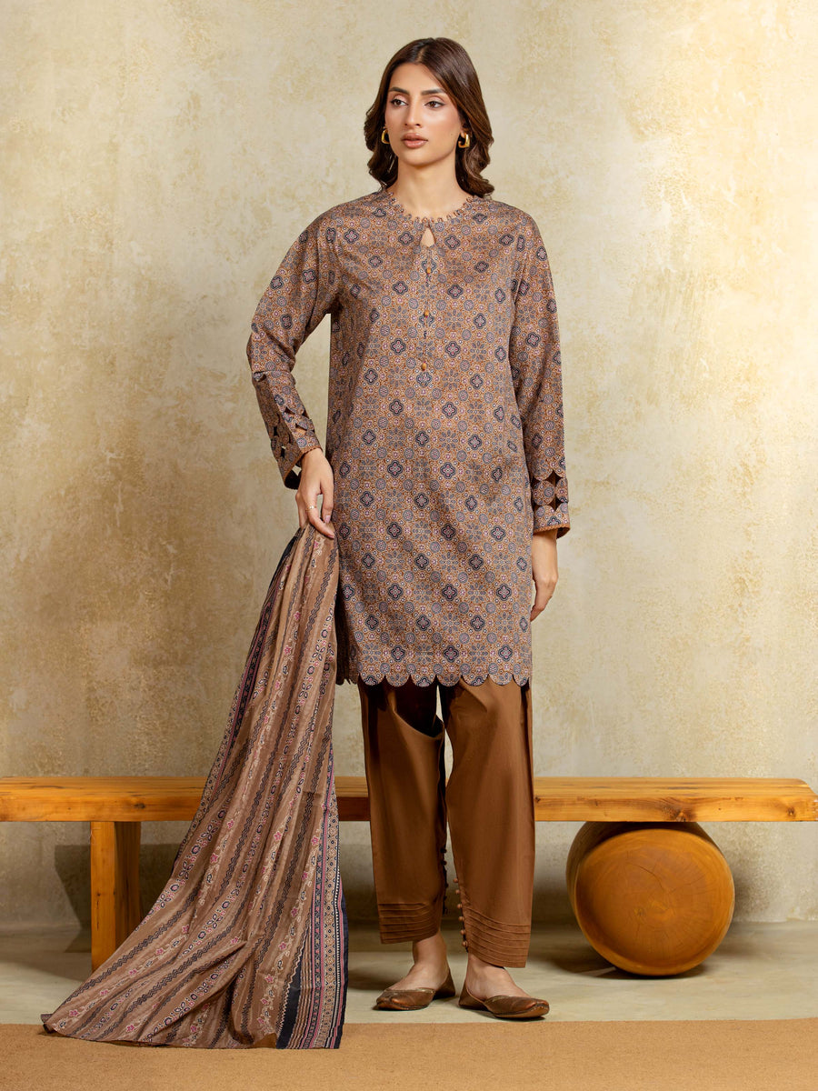 edenrobe Allure Unstitched Printed Khaddar 3Pc Suit EWU5A3-35919