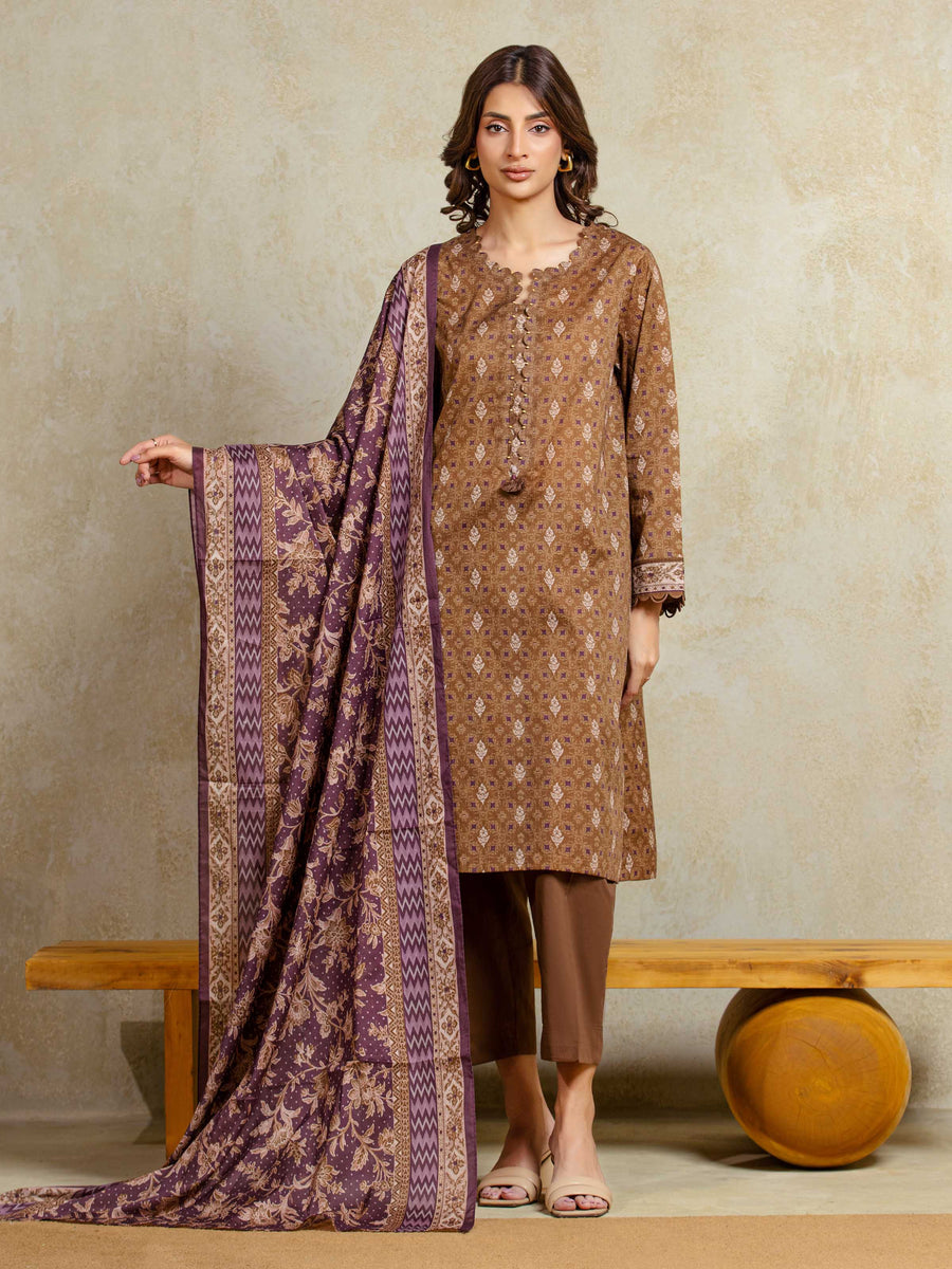 edenrobe Allure Unstitched Printed Khaddar 3Pc Suit EWU5A3-35942