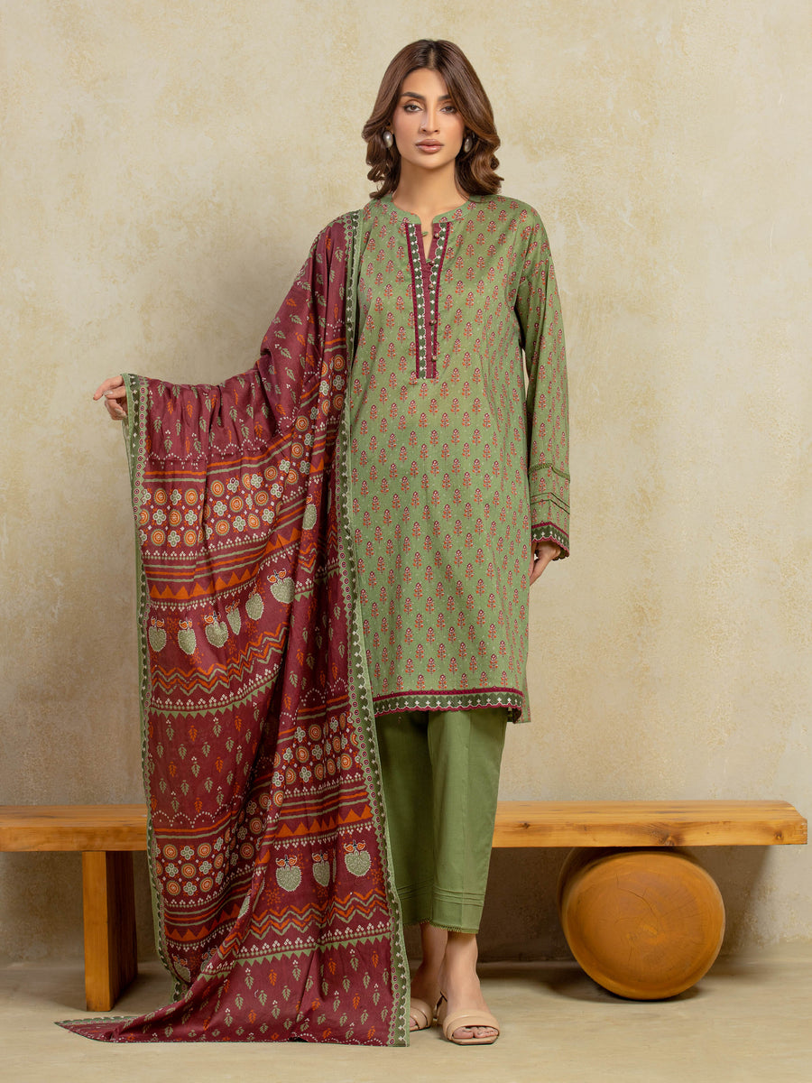 edenrobe Allure Unstitched Printed Khaddar 3Pc Suit EWU5A3-35943