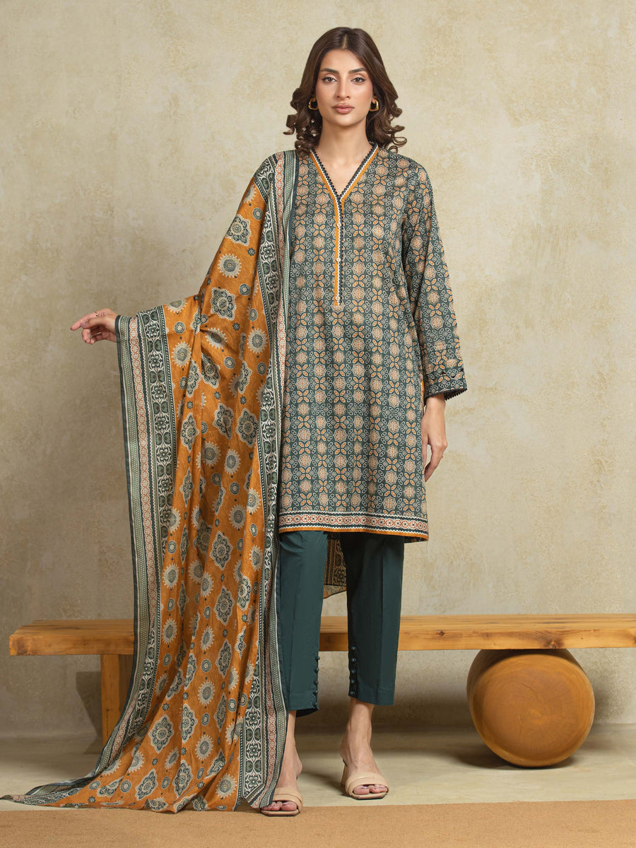 edenrobe Allure Unstitched Printed Khaddar 3Pc Suit EWU5A3-35945