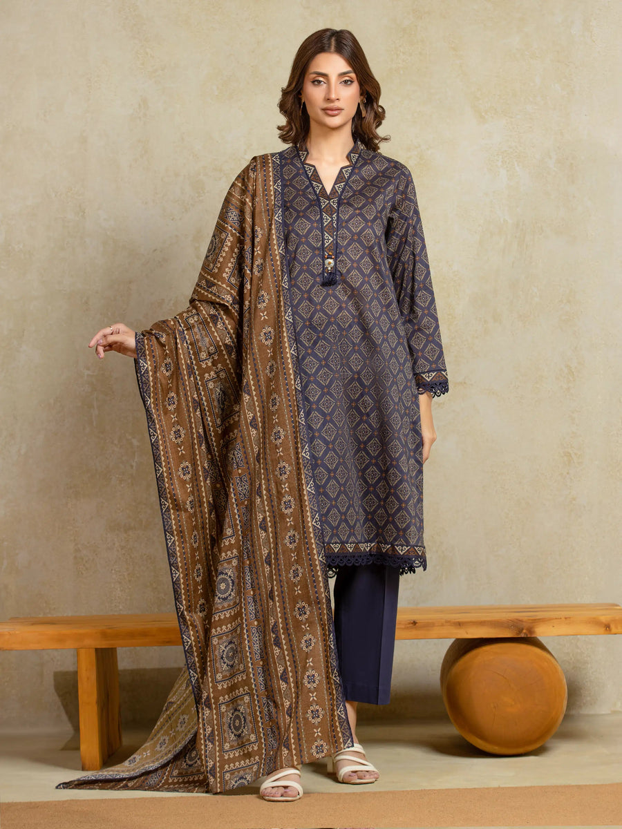 edenrobe Allure Unstitched Printed Khaddar 3Pc Suit EWU5A3-35965