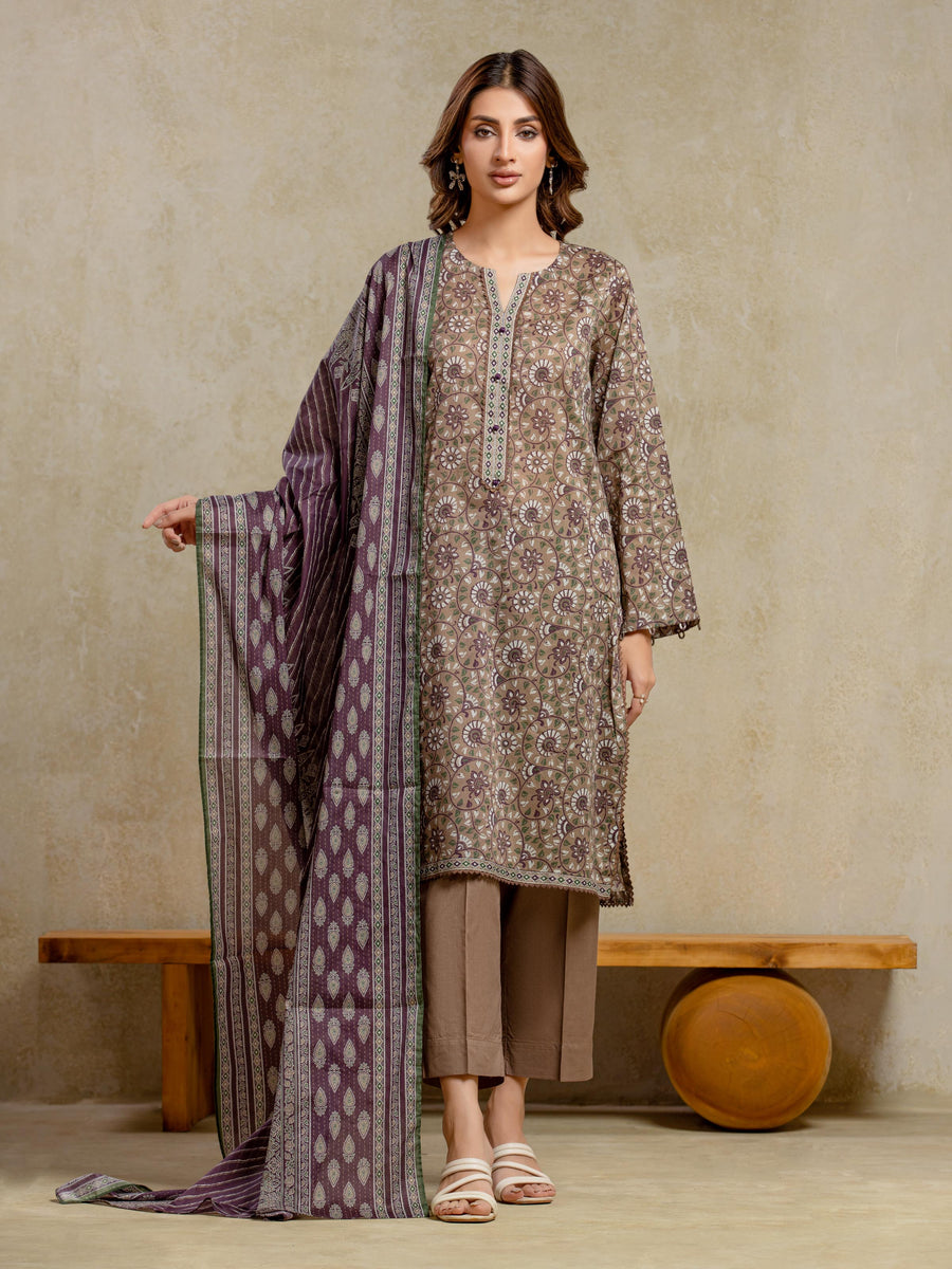 edenrobe Allure Unstitched Printed Khaddar 3Pc Suit EWU5A3-35978