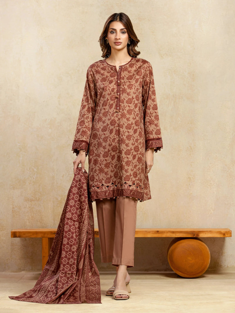 edenrobe Allure Unstitched Printed Khaddar 3Pc Suit EWU5A3-35986