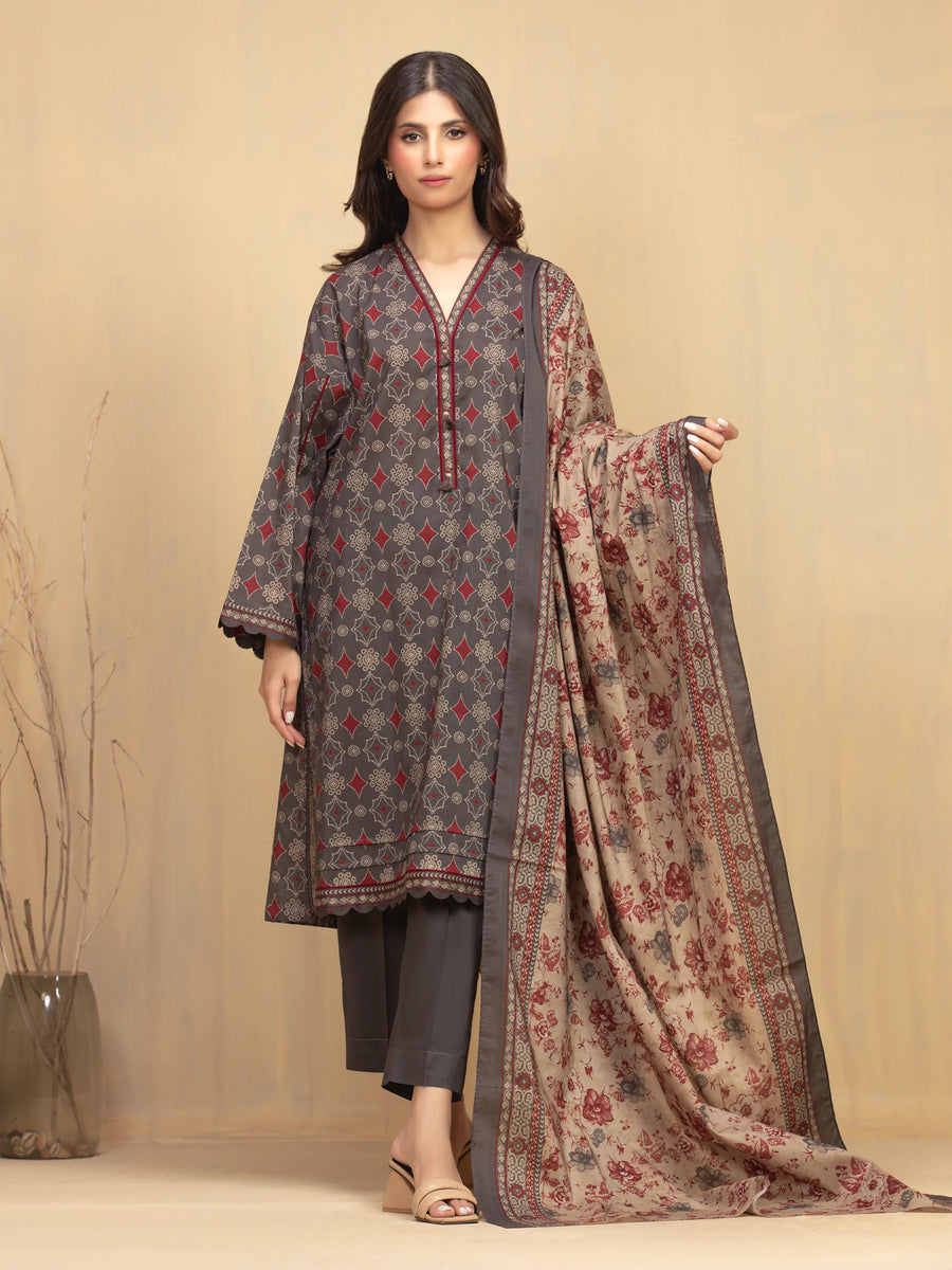 edenrobe Allure Unstitched Printed Khaddar 3Pc Suit EWU5A3-36000