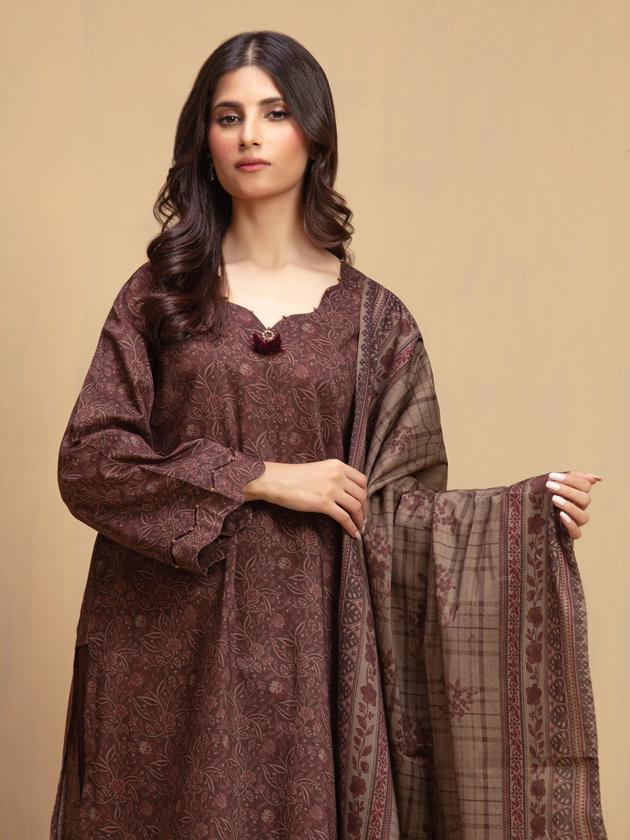 edenrobe Allure Unstitched Printed Khaddar 3Pc Suit EWU5A3-36002