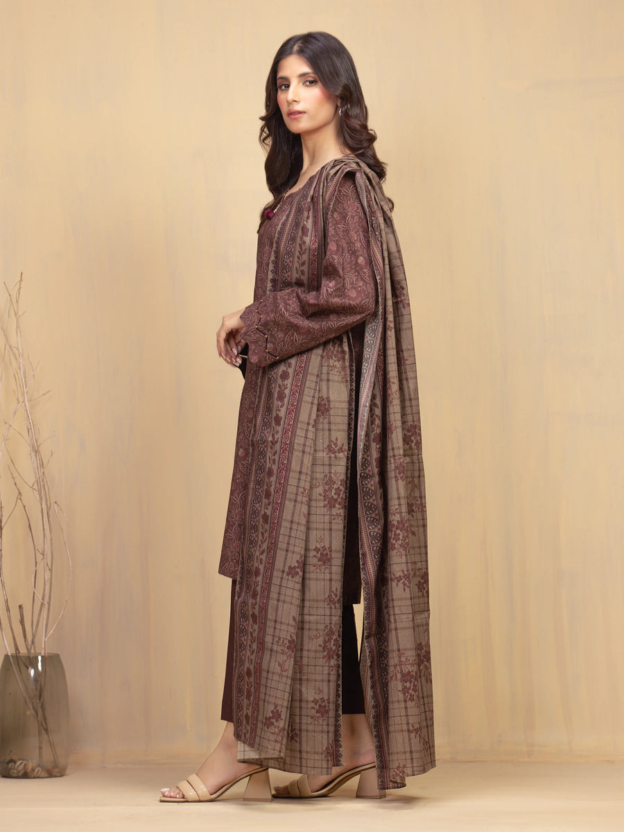 edenrobe Allure Unstitched Printed Khaddar 3Pc Suit EWU5A3-36002