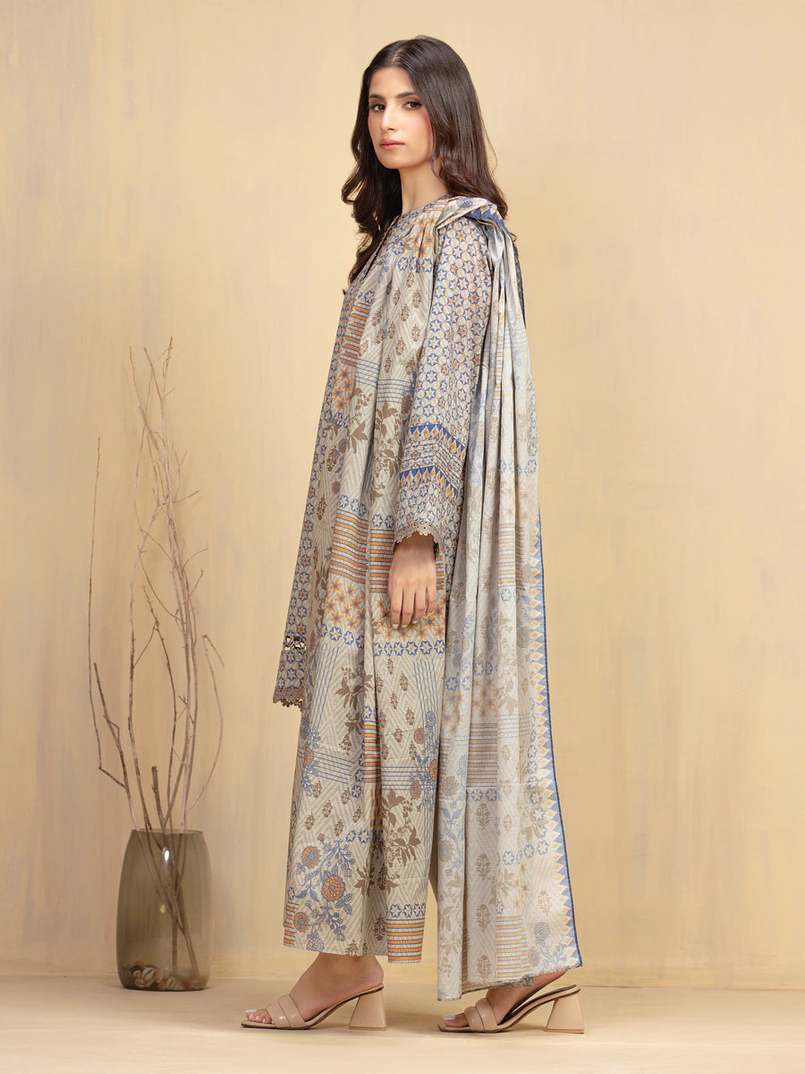 edenrobe Allure Unstitched Printed Khaddar 3Pc Suit EWU5A3-36003