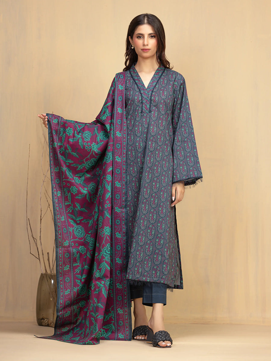 edenrobe Allure Unstitched Printed Khaddar 3Pc Suit EWU5A3-36006