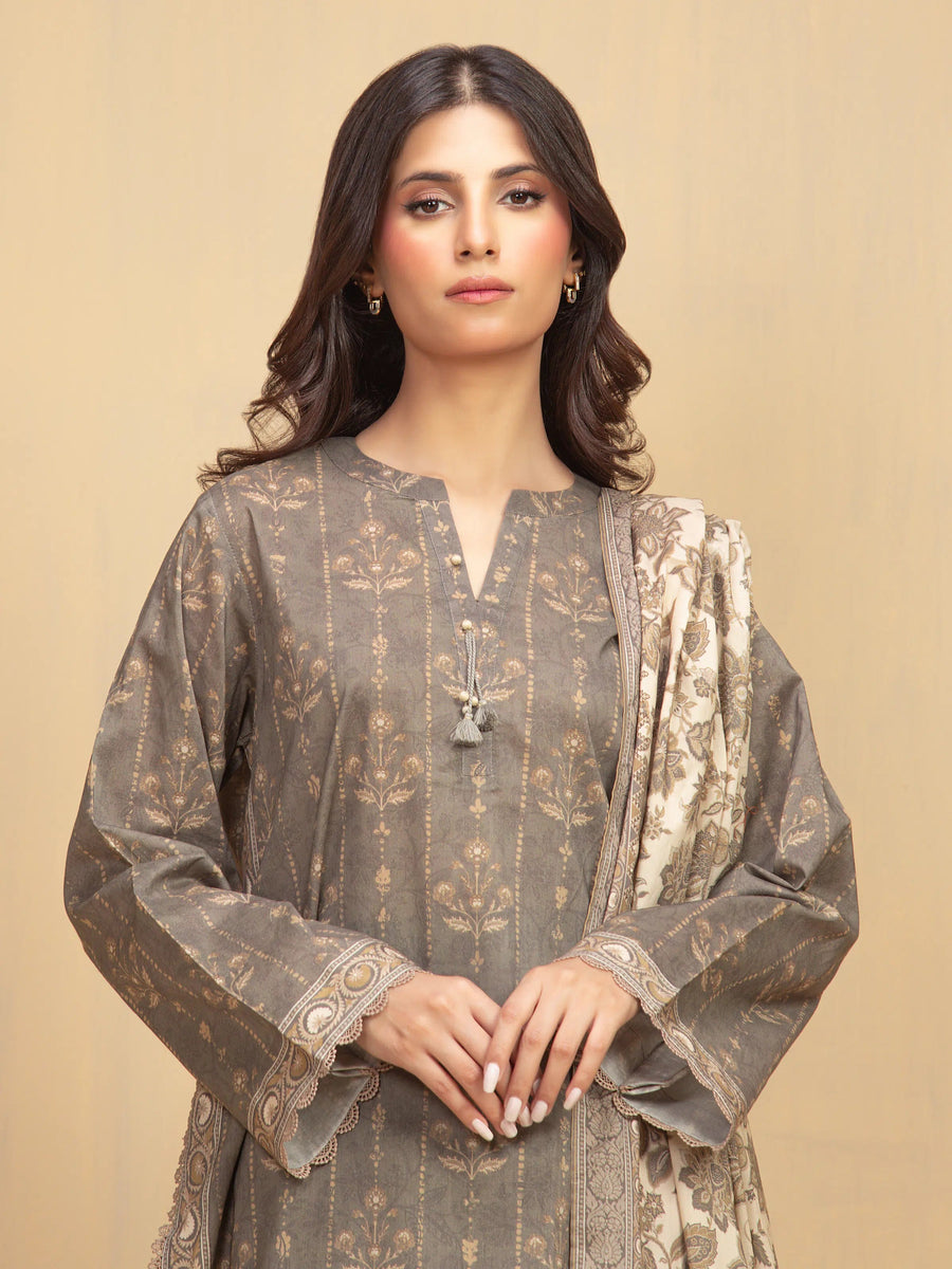 edenrobe Allure Unstitched Printed Khaddar 3Pc Suit EWU5A3-36008