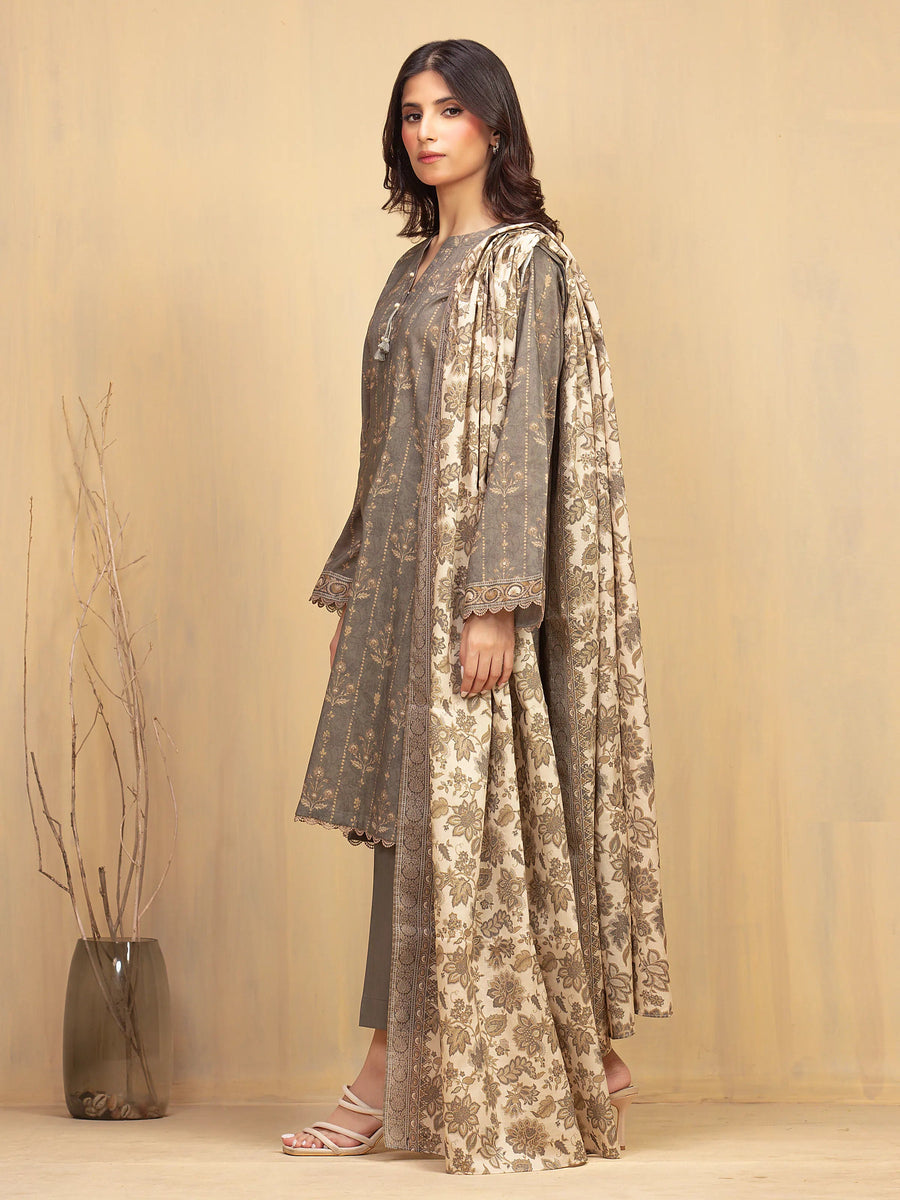 edenrobe Allure Unstitched Printed Khaddar 3Pc Suit EWU5A3-36008