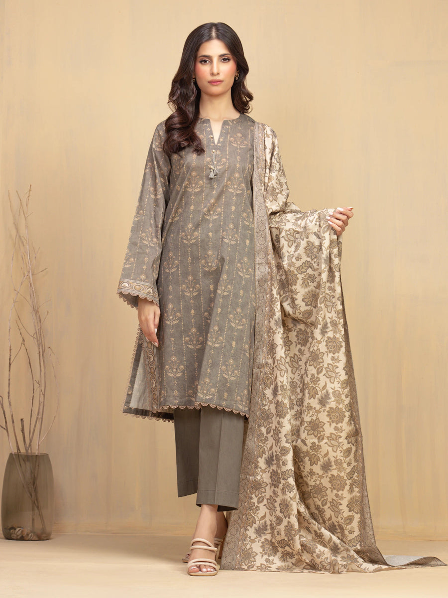 edenrobe Allure Unstitched Printed Khaddar 3Pc Suit EWU5A3-36008