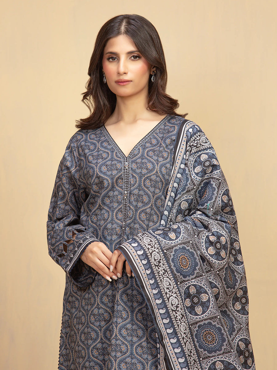 edenrobe Allure Unstitched Printed Khaddar 3Pc Suit EWU5A3-36009