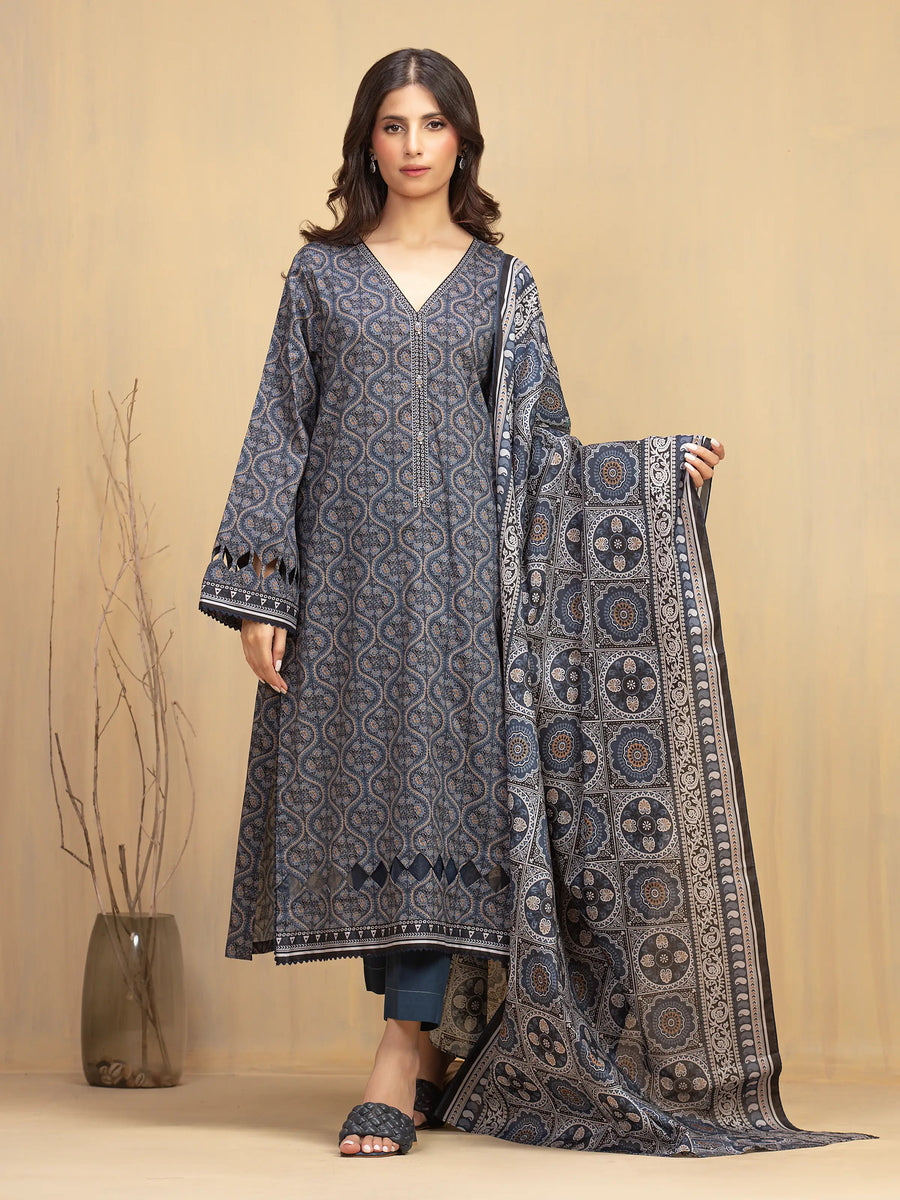 edenrobe Allure Unstitched Printed Khaddar 3Pc Suit EWU5A3-36009