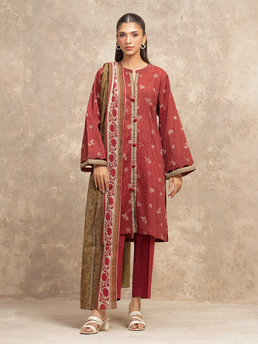 edenrobe Allure Unstitched Printed Khaddar 3Pc Suit EWU5A3-36012