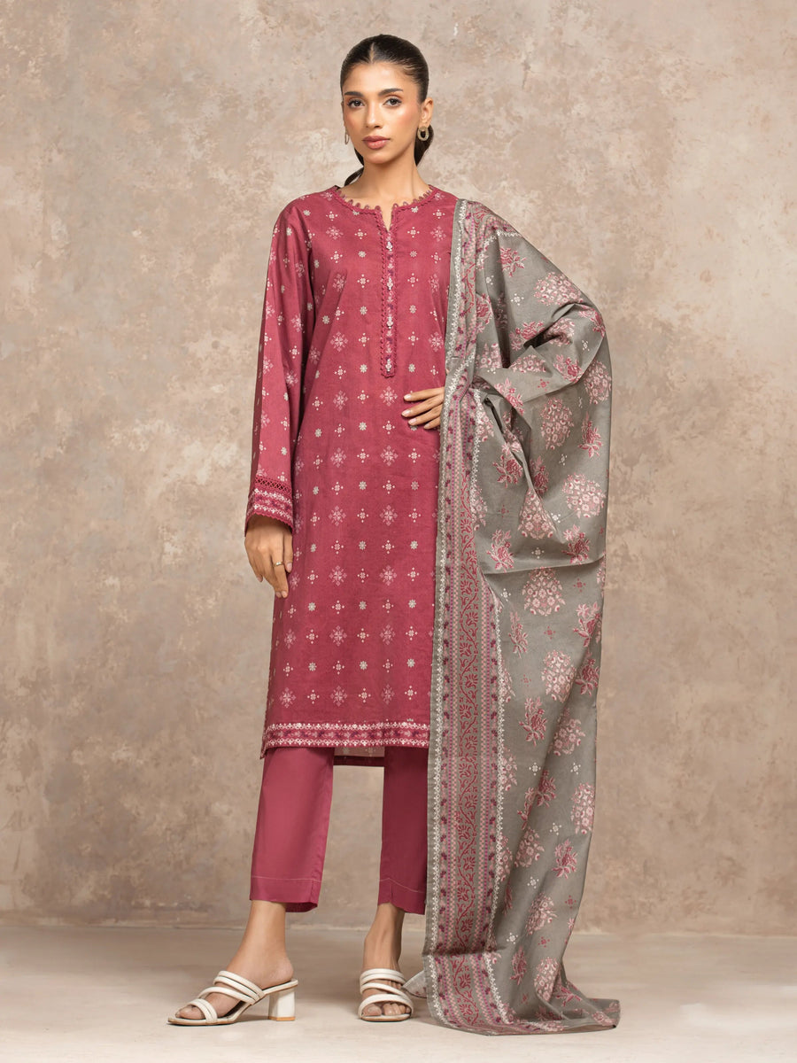 edenrobe Allure Unstitched Printed Khaddar 3Pc Suit EWU5A3-36015