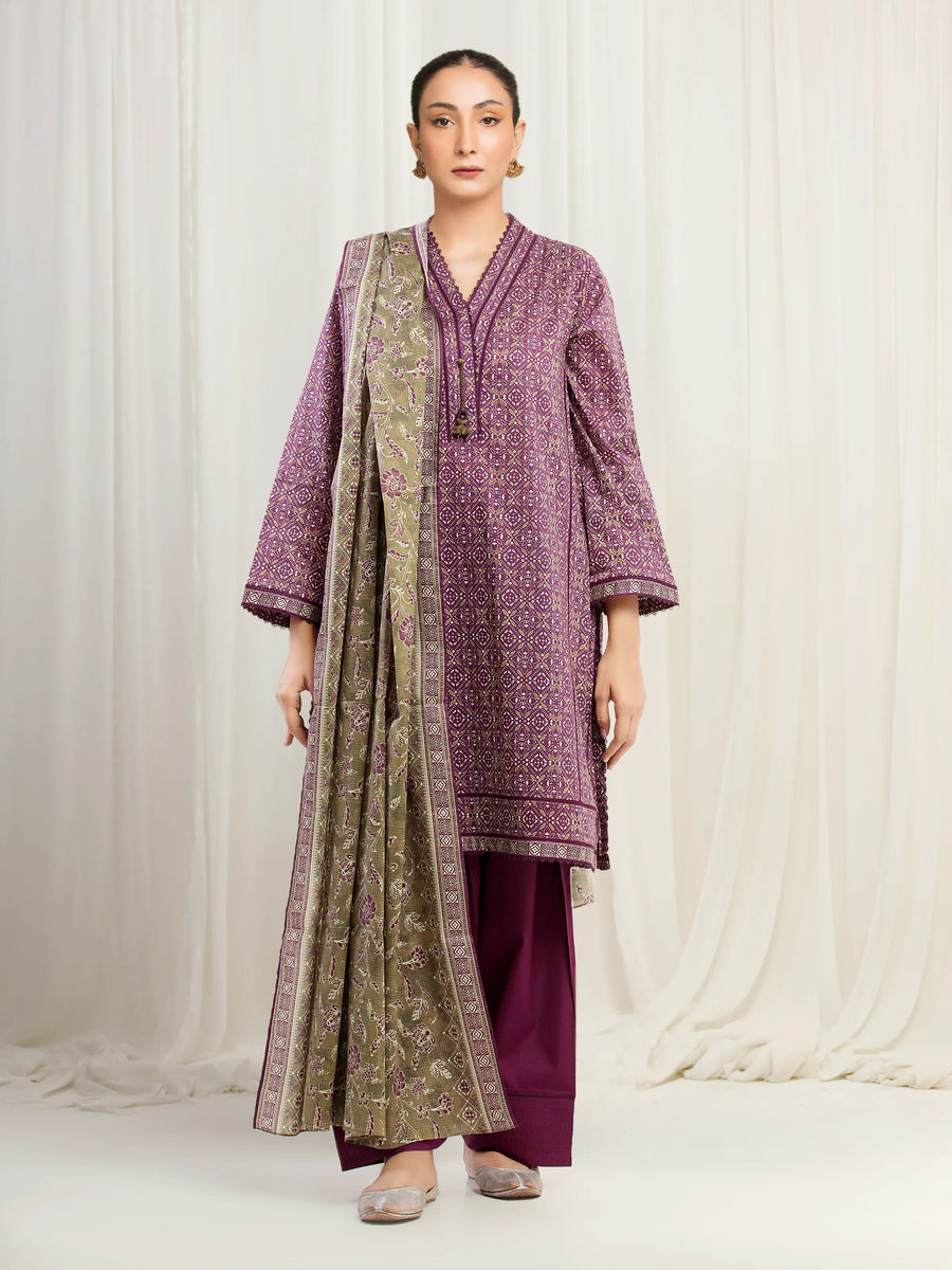 edenrobe Allure Unstitched Printed Khaddar 3Pc Suit EWU5A3-36016