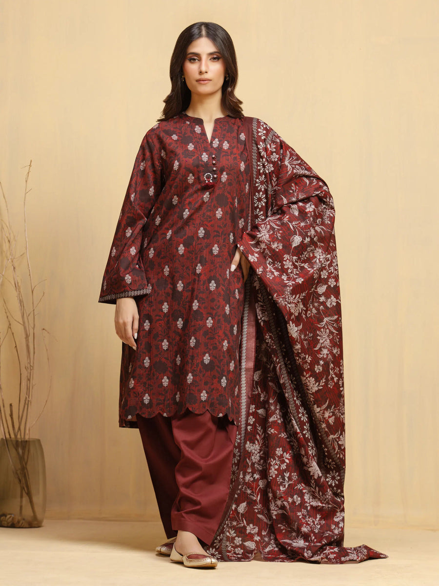edenrobe Allure Unstitched Printed Khaddar 3Pc Suit EWU5A3-36021