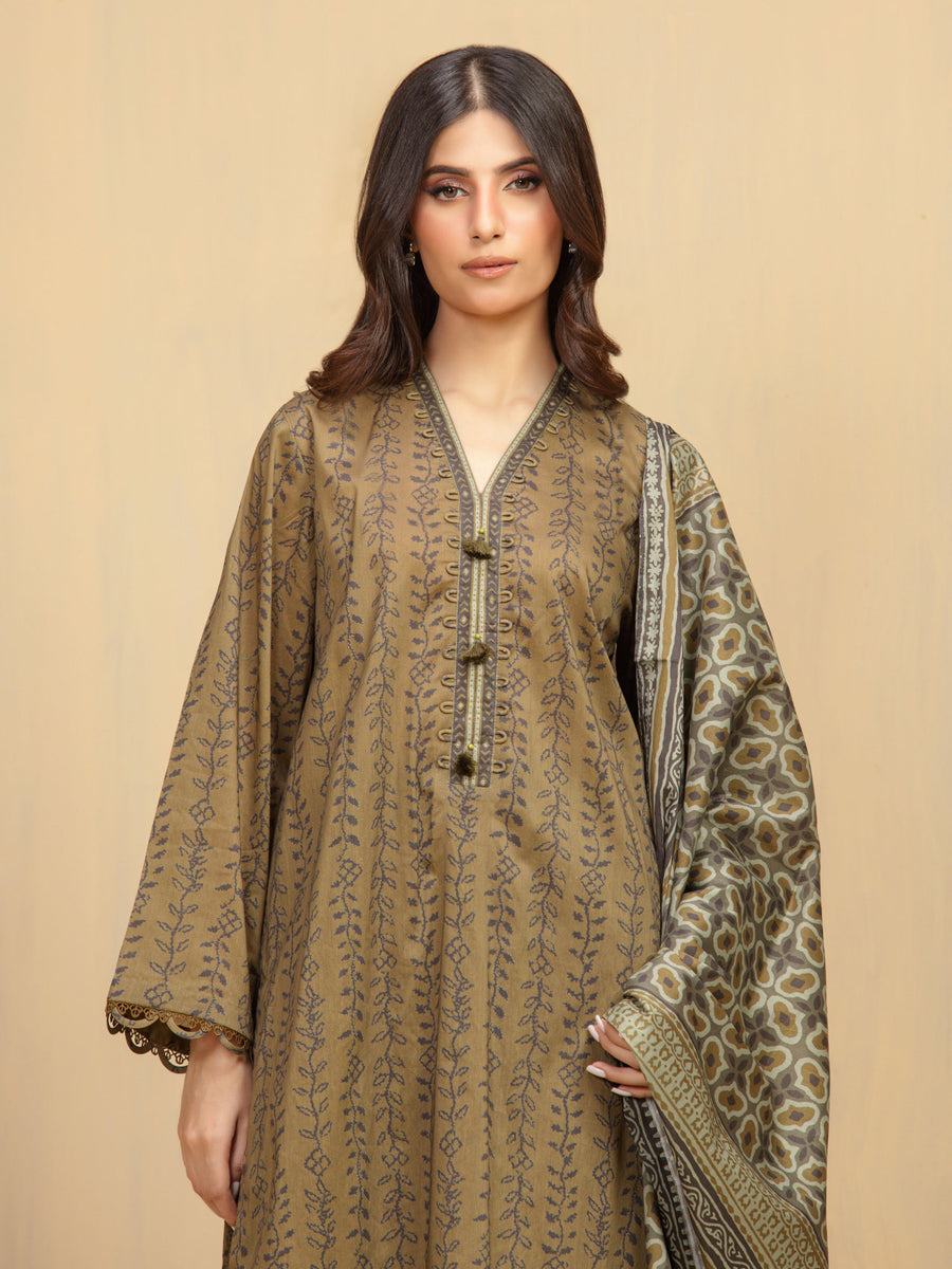 edenrobe Allure Unstitched Printed Khaddar 3Pc Suit EWU5A3-36024