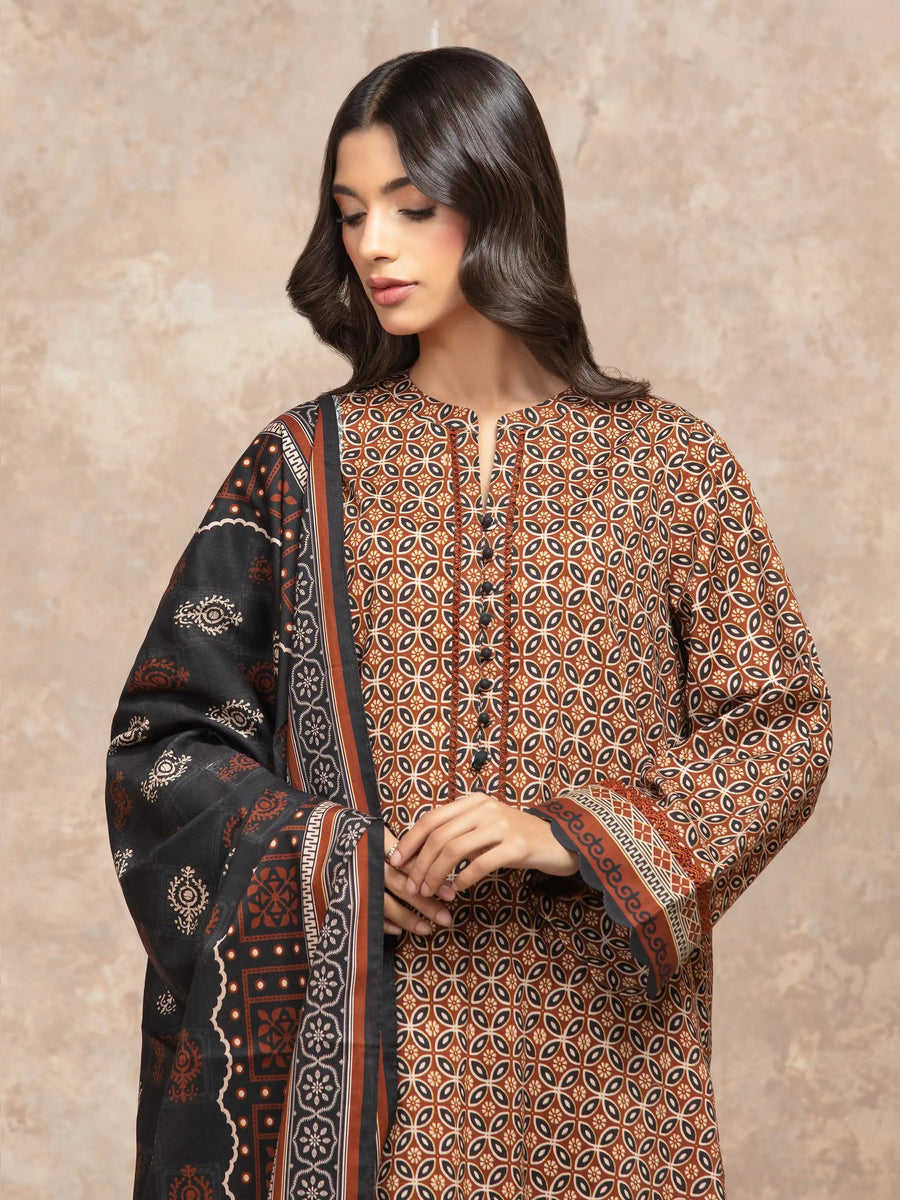 edenrobe Allure Unstitched Printed Khaddar 3Pc Suit EWU5A3-36029