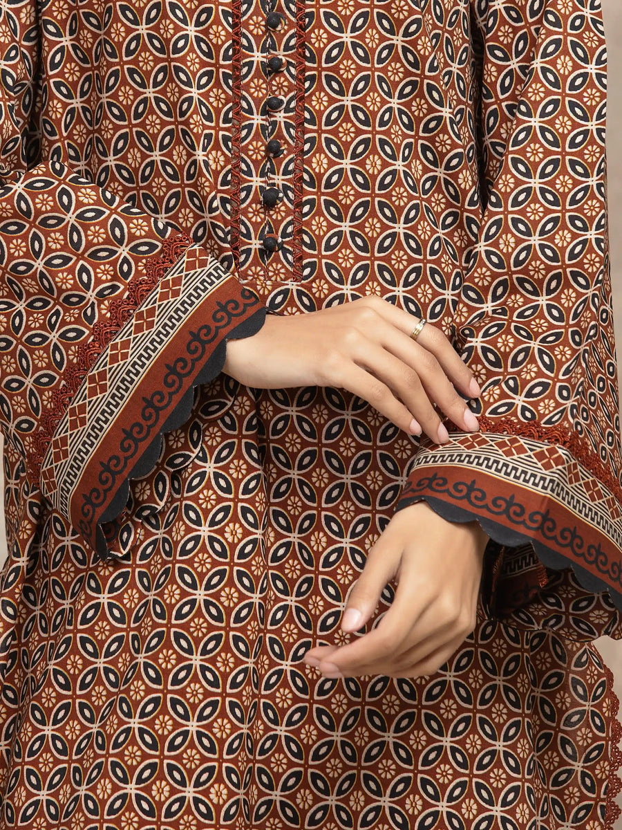 edenrobe Allure Unstitched Printed Khaddar 3Pc Suit EWU5A3-36029