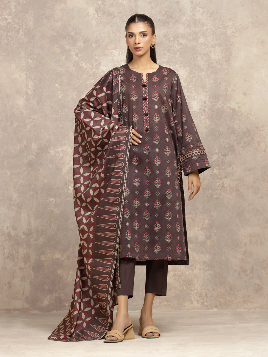 edenrobe Allure Unstitched Printed Khaddar 3Pc Suit EWU5A3-36036