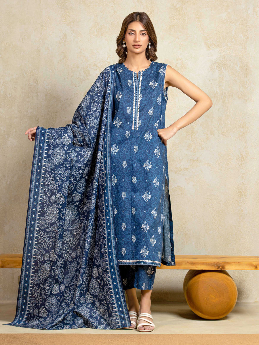 edenrobe Allure Unstitched Printed Khaddar 3Pc Suit EWU5A3-36092