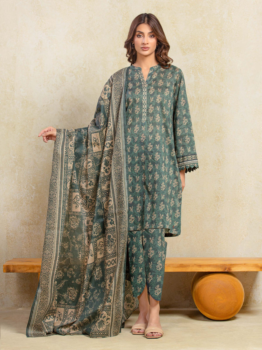 edenrobe Allure Unstitched Printed Khaddar 3Pc Suit EWU5A3-36096