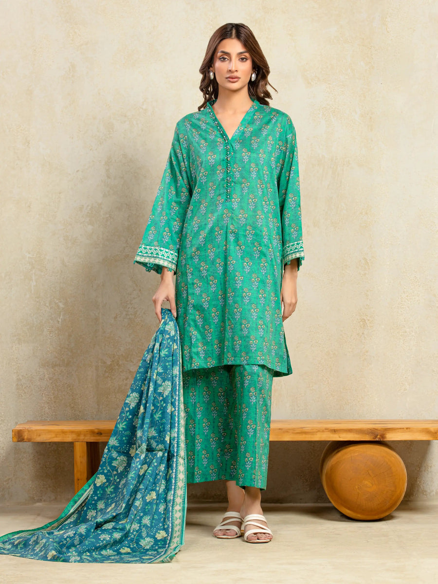 edenrobe Allure Unstitched Printed Khaddar 3Pc Suit EWU5A3-36097