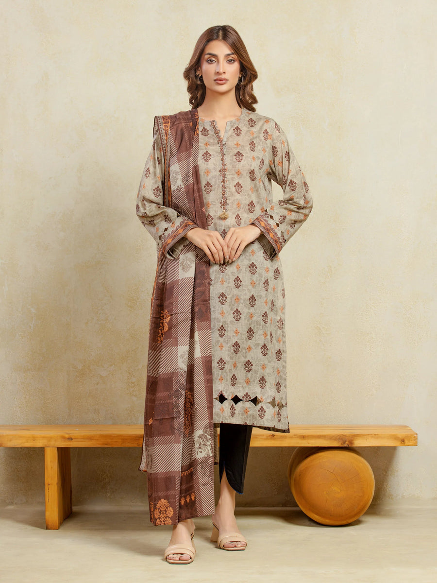edenrobe Allure Unstitched Printed Khaddar 3Pc Suit EWU5A3-36102