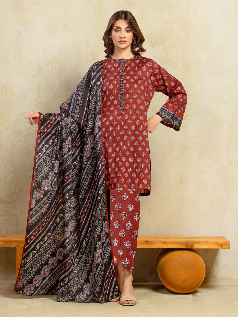 edenrobe Allure Unstitched Printed Khaddar 3Pc Suit EWU5A3-36106